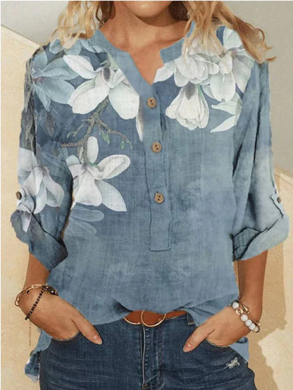 Camicia donna a collo alto con ricamo floreale