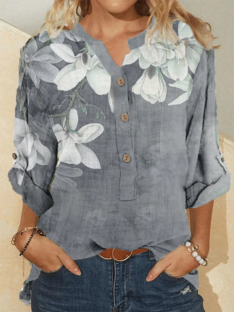 Camicia donna a collo alto con ricamo floreale