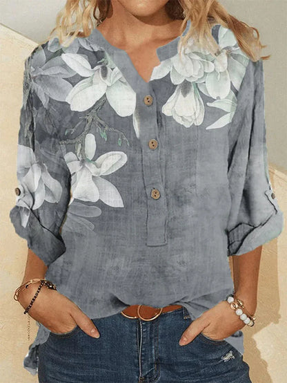 Camicia donna a collo alto con ricamo floreale