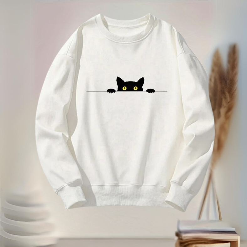 Zuleyka® | Bequemes Damen-Sweatshirt mit schwarzem Katzen-Print