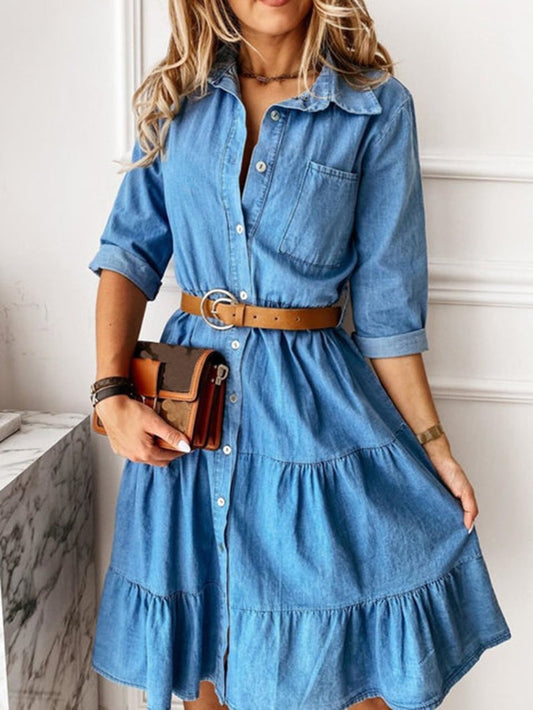 Andrea - Abito in denim con bottoni e tasche