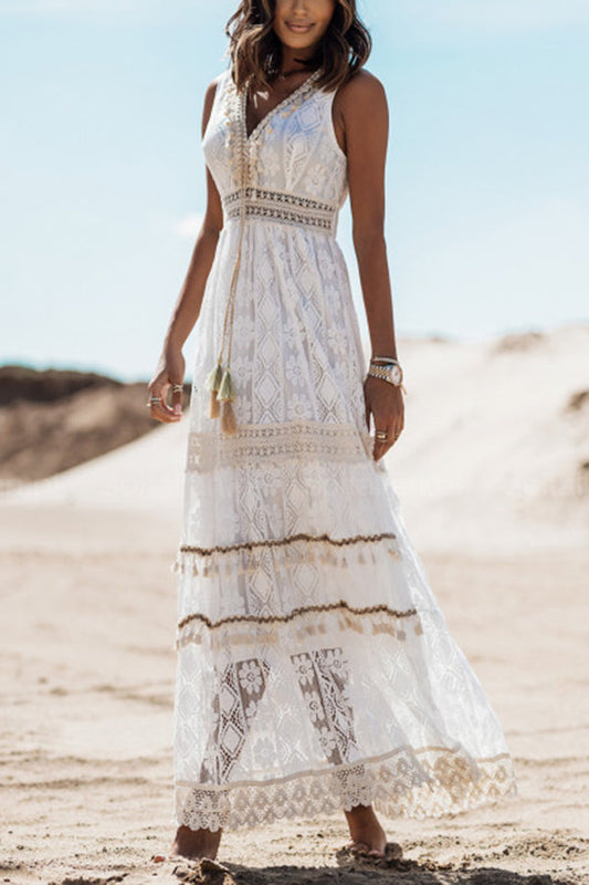 Berta - Maxi abito Boho Kisses con pizzo e nappe