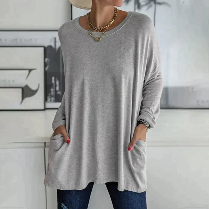 Yvonne® | Tunica alla moda con tasca superiore, girocollo ampio, manica lunga