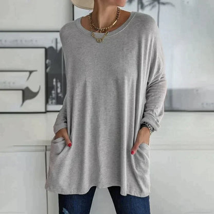 Yvonne® | Tunica alla moda con tasca superiore, girocollo ampio, manica lunga