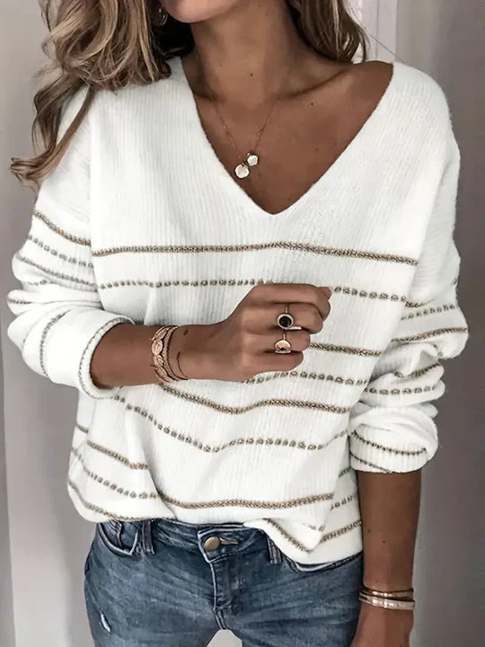 Yolanda® | Maglione scollo a V fantasia rigata
