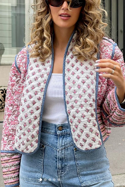 Xiomara® | Cardigan trapuntato reversibile stampato con giacchino foderato in cotone colorato abbinato