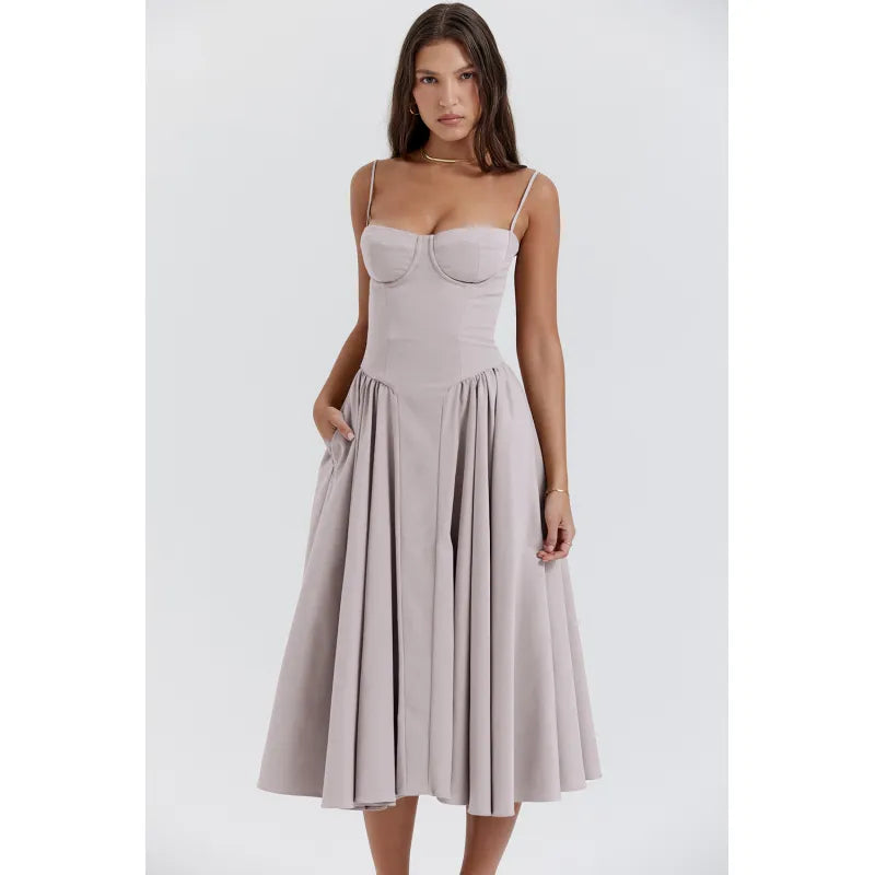 Sarea - Abito Midi con Balza e Taglio Bustier