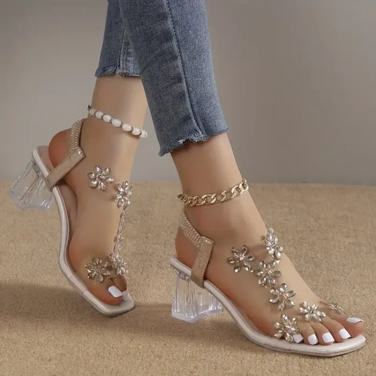 Camila® | Sandali da donna con tacco e strass a fiore