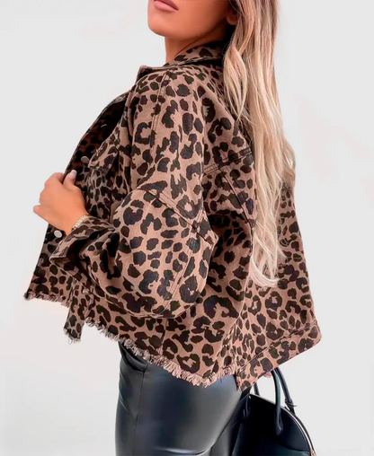 Giacca in denim con stampa leopardata