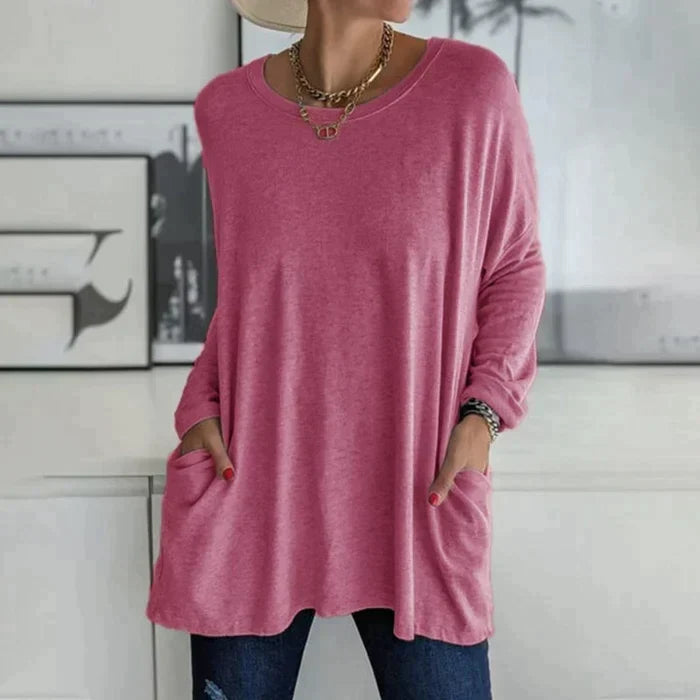 Yvonne® | Tunica alla moda con tasca superiore, girocollo ampio, manica lunga