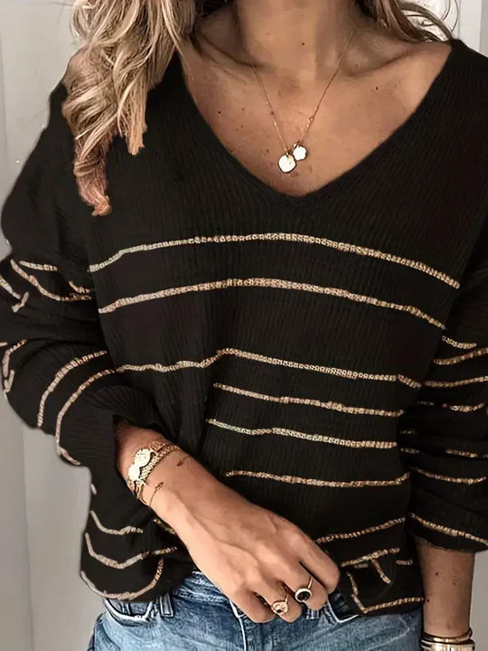 Yolanda® | Maglione scollo a V fantasia rigata