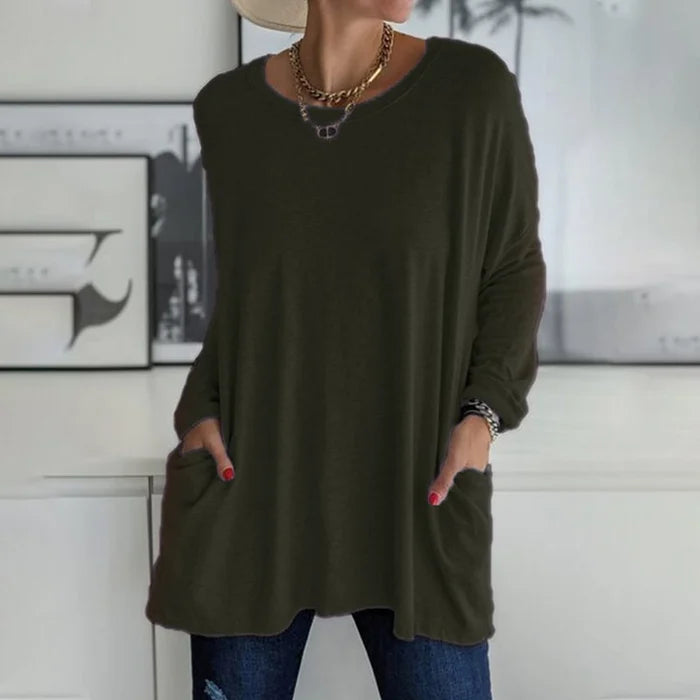Yvonne® | Tunica alla moda con tasca superiore, girocollo ampio, manica lunga