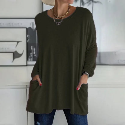 Yvonne® | Tunica alla moda con tasca superiore, girocollo ampio, manica lunga