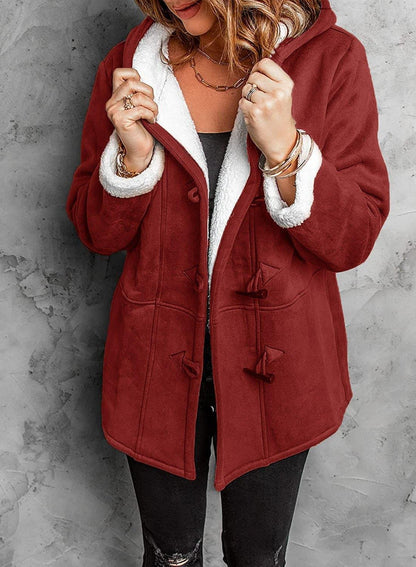 Sigune® | Cappotto da donna con cappuccio e corno realizzato in velluto