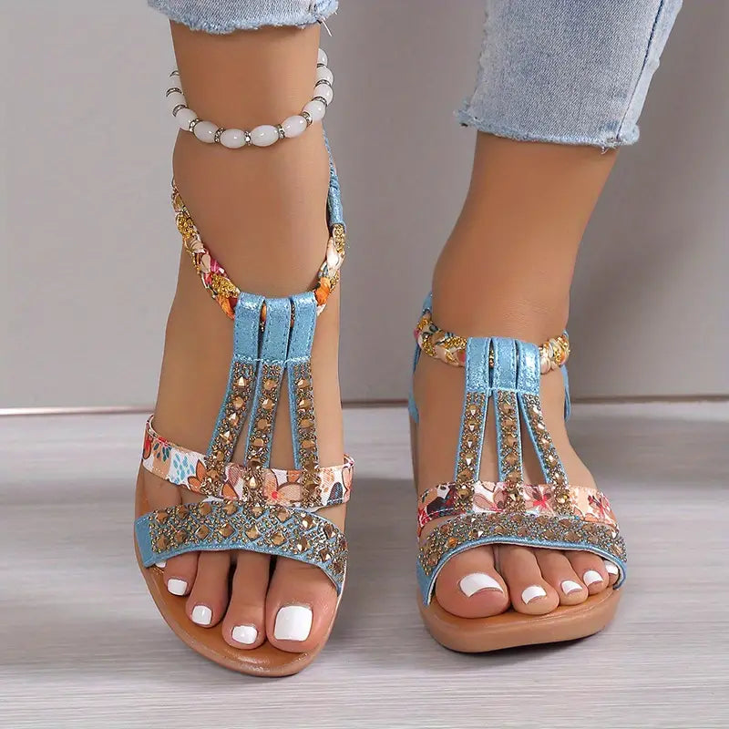 Kasia® | Sandali con zeppa intrecciati con strass Boho Glam