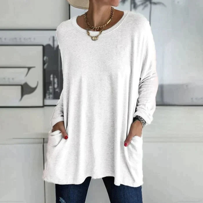 Yvonne® | Tunica alla moda con tasca superiore, girocollo ampio, manica lunga