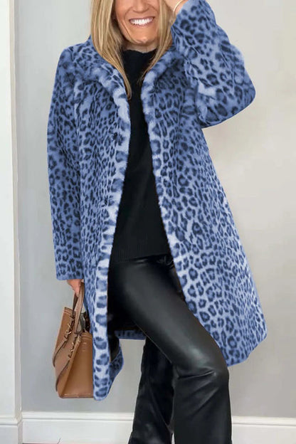 Abigail® | Cappotto in peluche di media lunghezza a maniche lunghe con revers con stampa leopardata