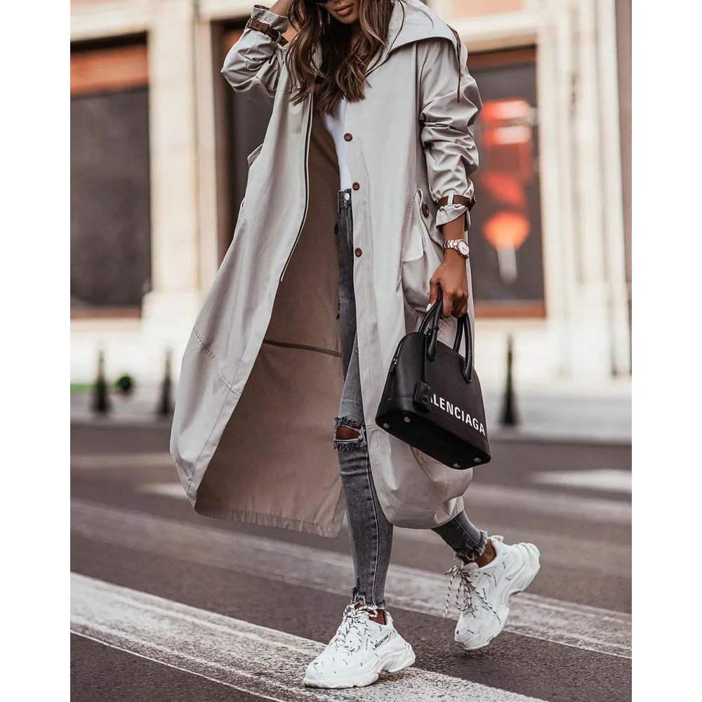 Yoselin® | Cappotto lungo oversize con cappuccio da donna