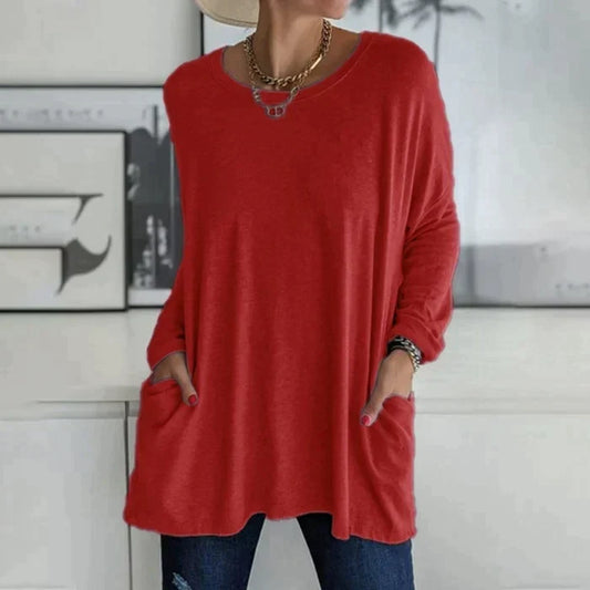 Yvonne® | Tunica alla moda con tasca superiore, girocollo ampio, manica lunga