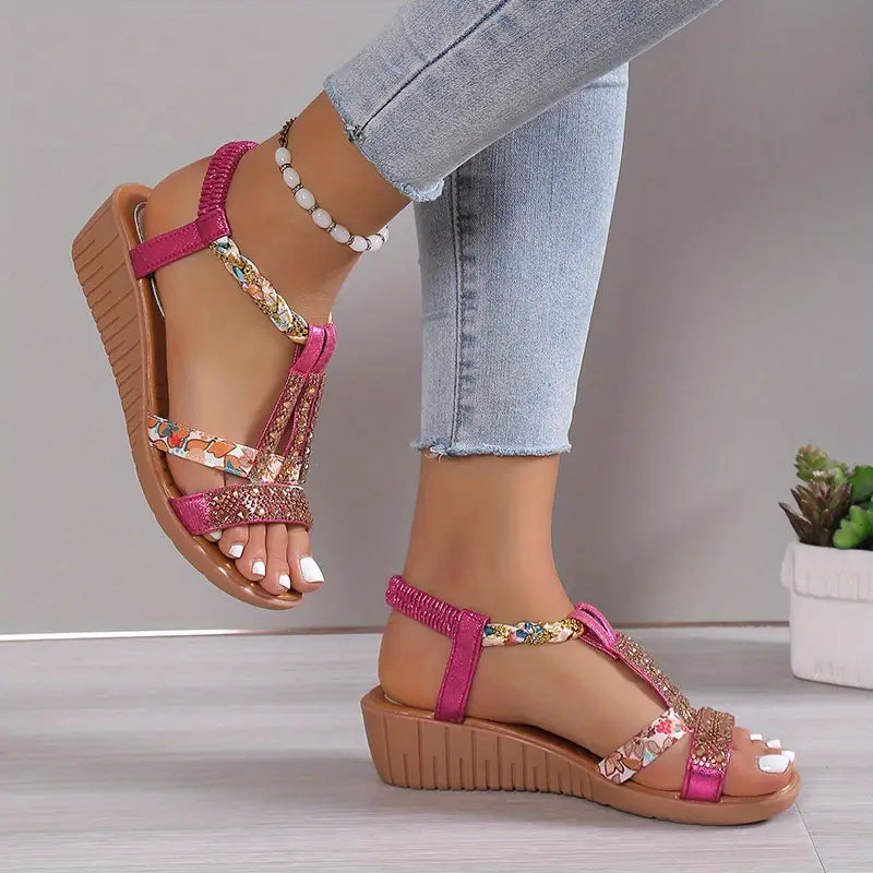 Kasia® | Sandali con zeppa intrecciati con strass Boho Glam