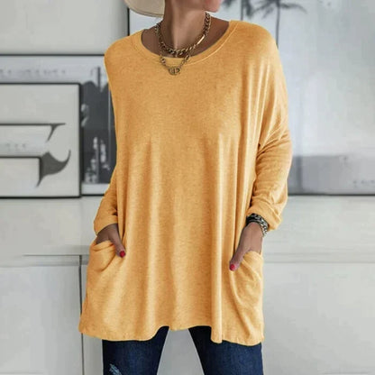 Yvonne® | Tunica alla moda con tasca superiore, girocollo ampio, manica lunga