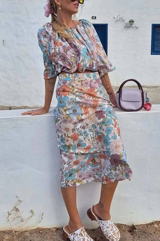 Zahira® | Completo top floreale in due pezzi e gonna per le vacanze