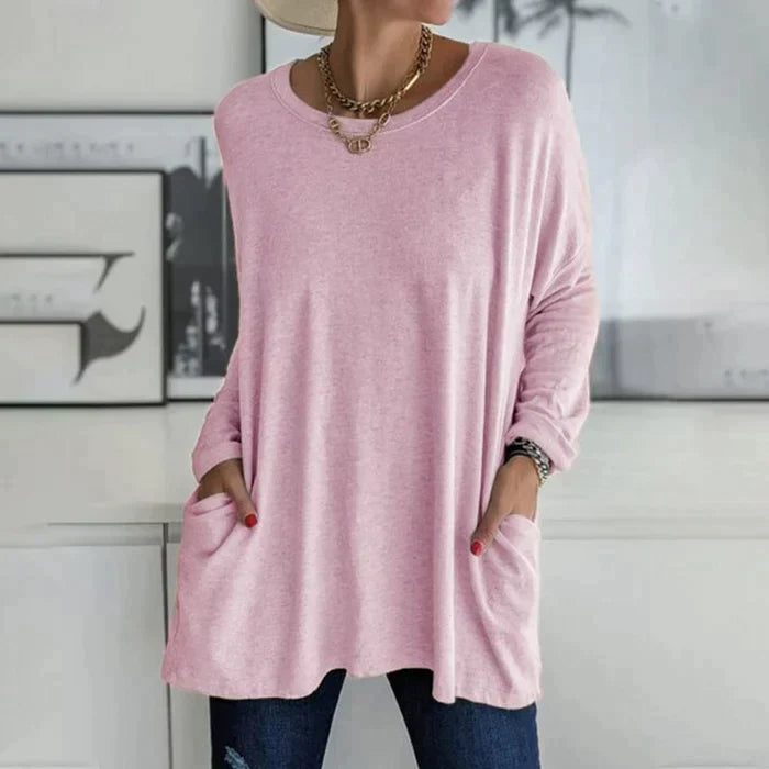 Yvonne® | Tunica alla moda con tasca superiore, girocollo ampio, manica lunga