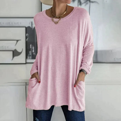 Yvonne® | Tunica alla moda con tasca superiore, girocollo ampio, manica lunga