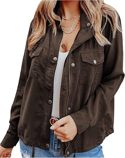 Yasmina® | Damen Outdoor-Militär-Utility-Jacke, Safari-Jacke mit Kordelzug