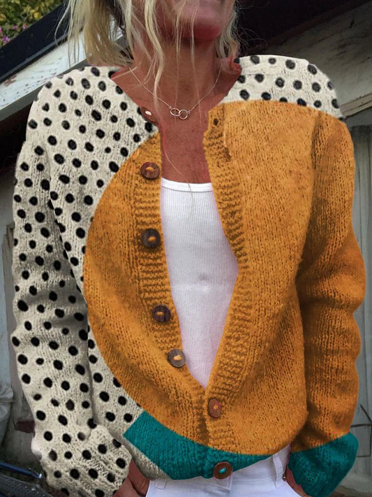Yoselin® | Maglione cardigan minimalista con stampa astratta a pois e lacci