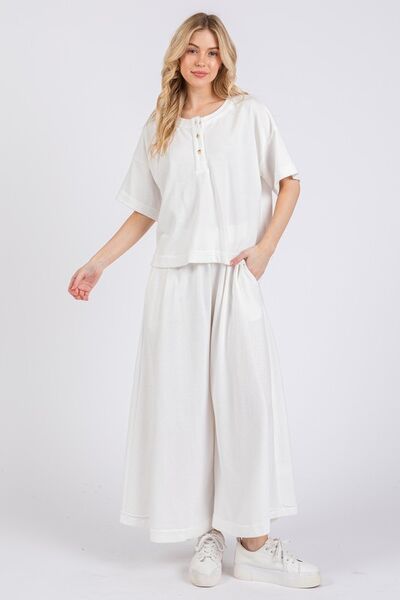 Yoselin® | Set top e pantaloni con mezza manica e mezzo bottone