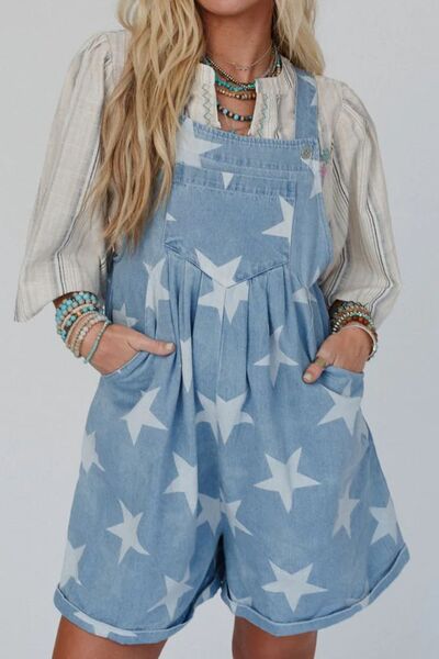 Zoraida® | Tuta in denim con scollo quadrato e stampa di stelle