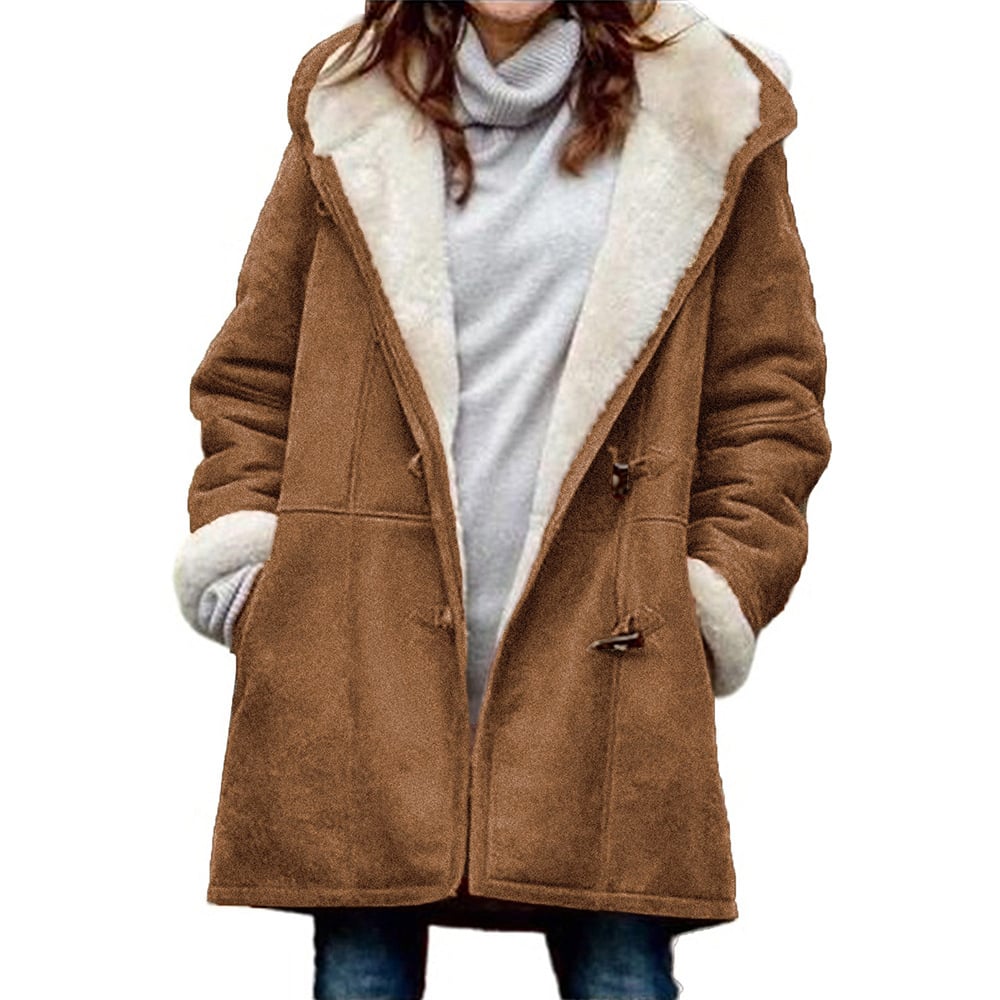 Sigune® | Cappotto da donna con cappuccio e corno realizzato in velluto