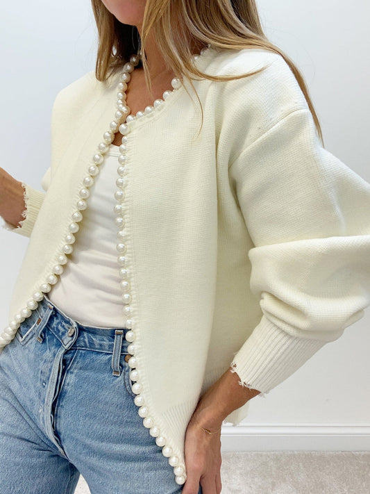Zahra® | Cardigan senza bottoni con decorazione di perle