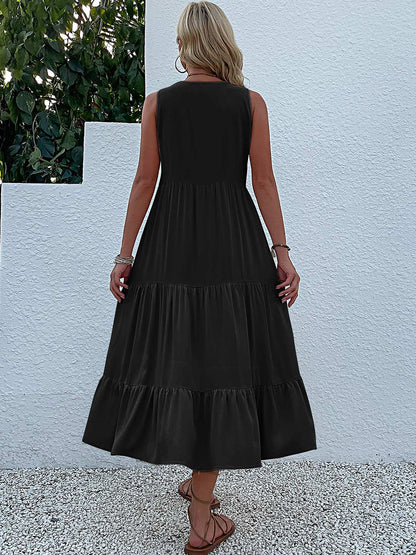 Tamara - Vestito da donna casual con bottoni solidi e allentati, modello Midi Sundress