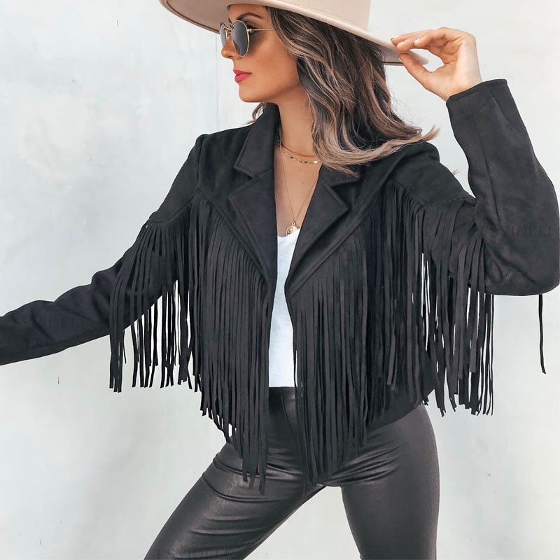 Yoselin® | Giacca in pelle alla moda con frange