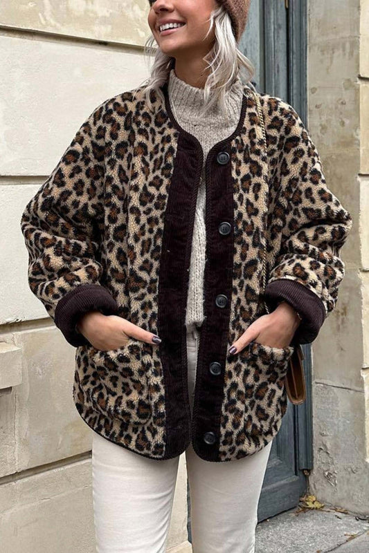 Sibylle® | Cappotto button down con stampa leopardata