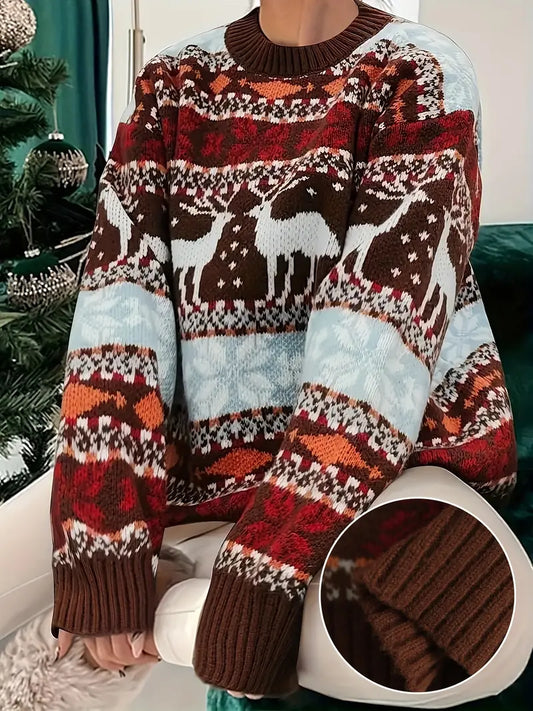 Zahira® | Maglione girocollo con motivo natalizio, maglione casual a maniche lunghe