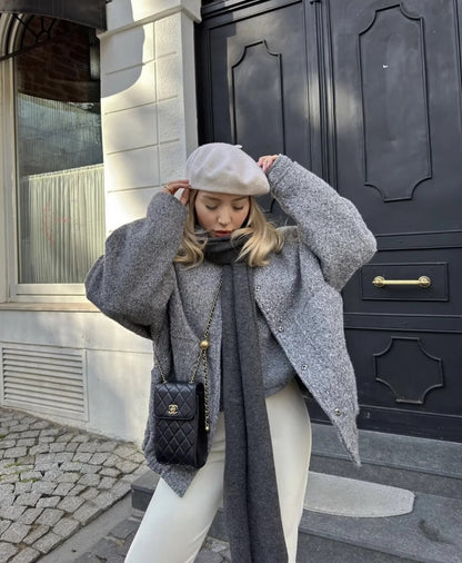 Aenne® | Cappotto oversize in lana con girocollo e bottoni