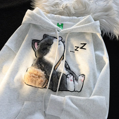 Yvonne® | Felpa con cappuccio con gatto ricamato vintage unisex da donna