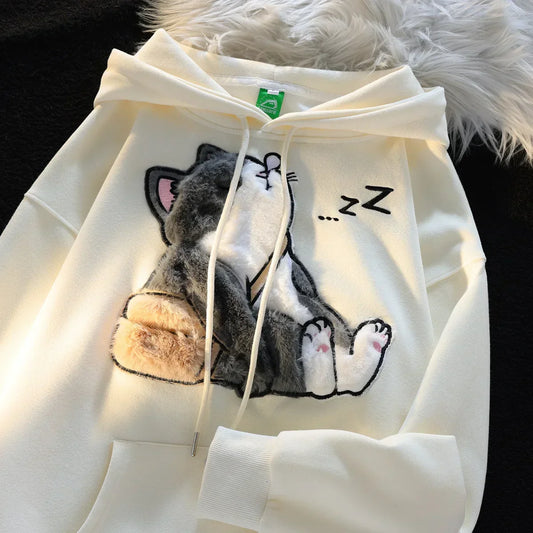 Yvonne® | Felpa con cappuccio con gatto ricamato vintage unisex da donna