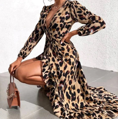 Zaida® | Abito con scollo a V con stampa leopardata