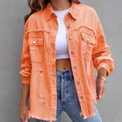Yvonne® | Giacca in denim con orlo sfilacciato strappato