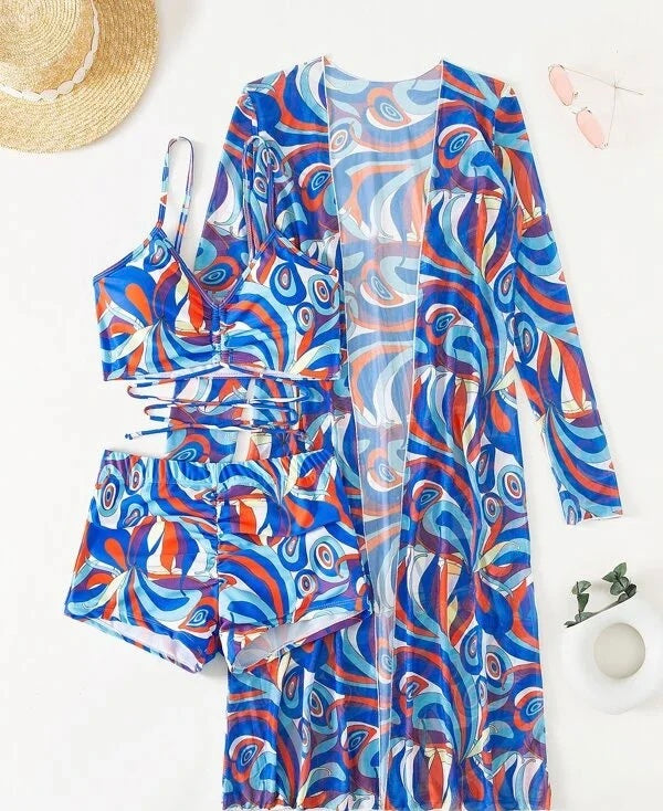 Olivia® | Top bikini 3 in 1 + pantaloni + kimono