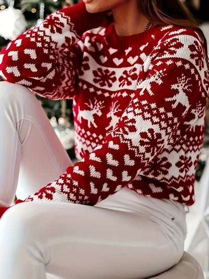 Yara® | Maglione festivo con design di renne e fiocchi di neve.