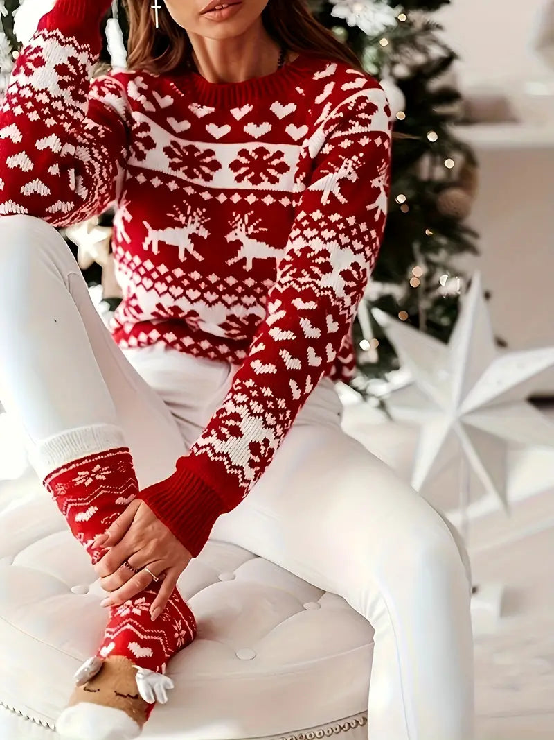 Yara® | Maglione festivo con design di renne e fiocchi di neve.