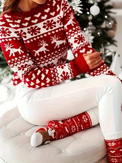 Yara® | Maglione festivo con design di renne e fiocchi di neve.