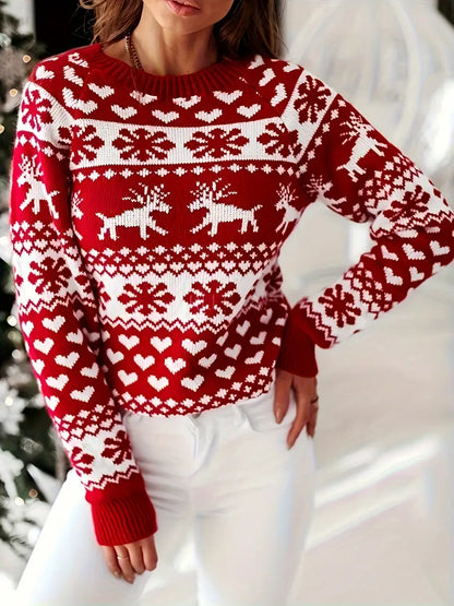 Yara® | Maglione festivo con design di renne e fiocchi di neve.