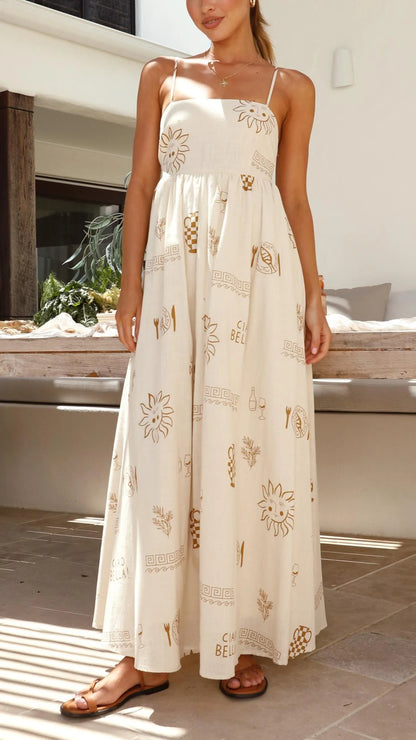 Linda - Maxi abito marrone con fascino solare e dettaglio cut out