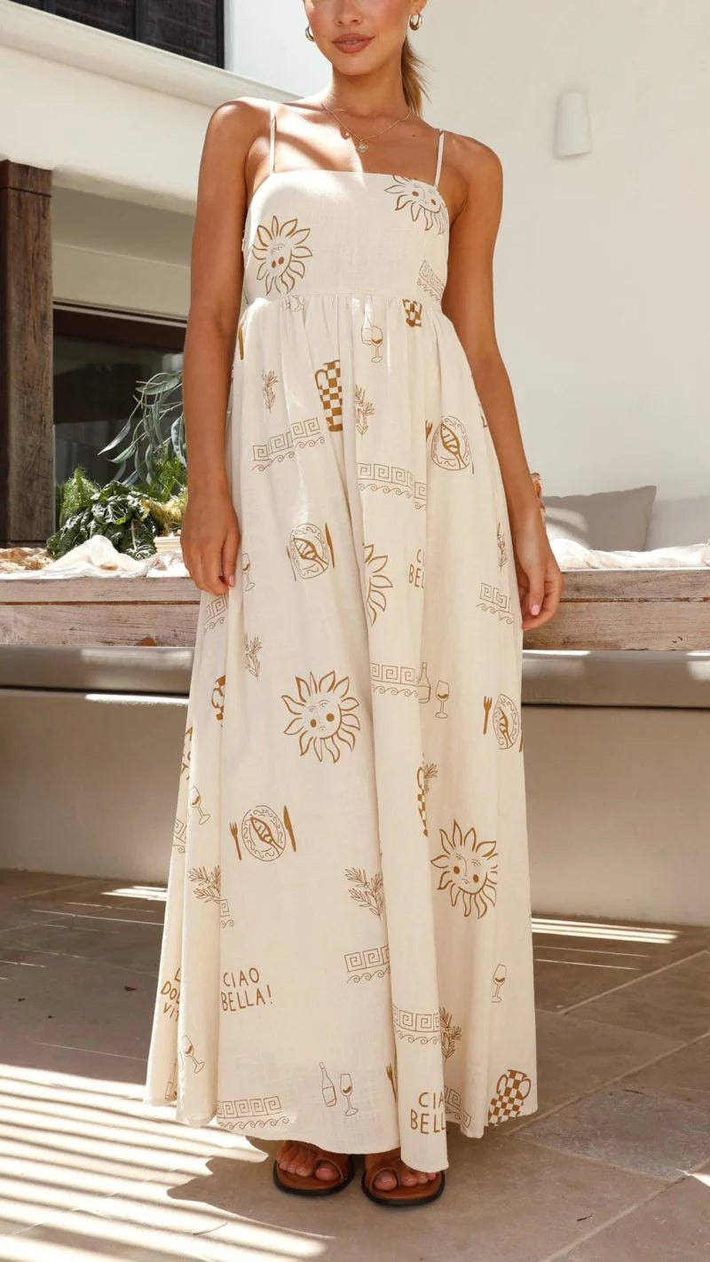 Linda - Maxi abito marrone con fascino solare e dettaglio cut out